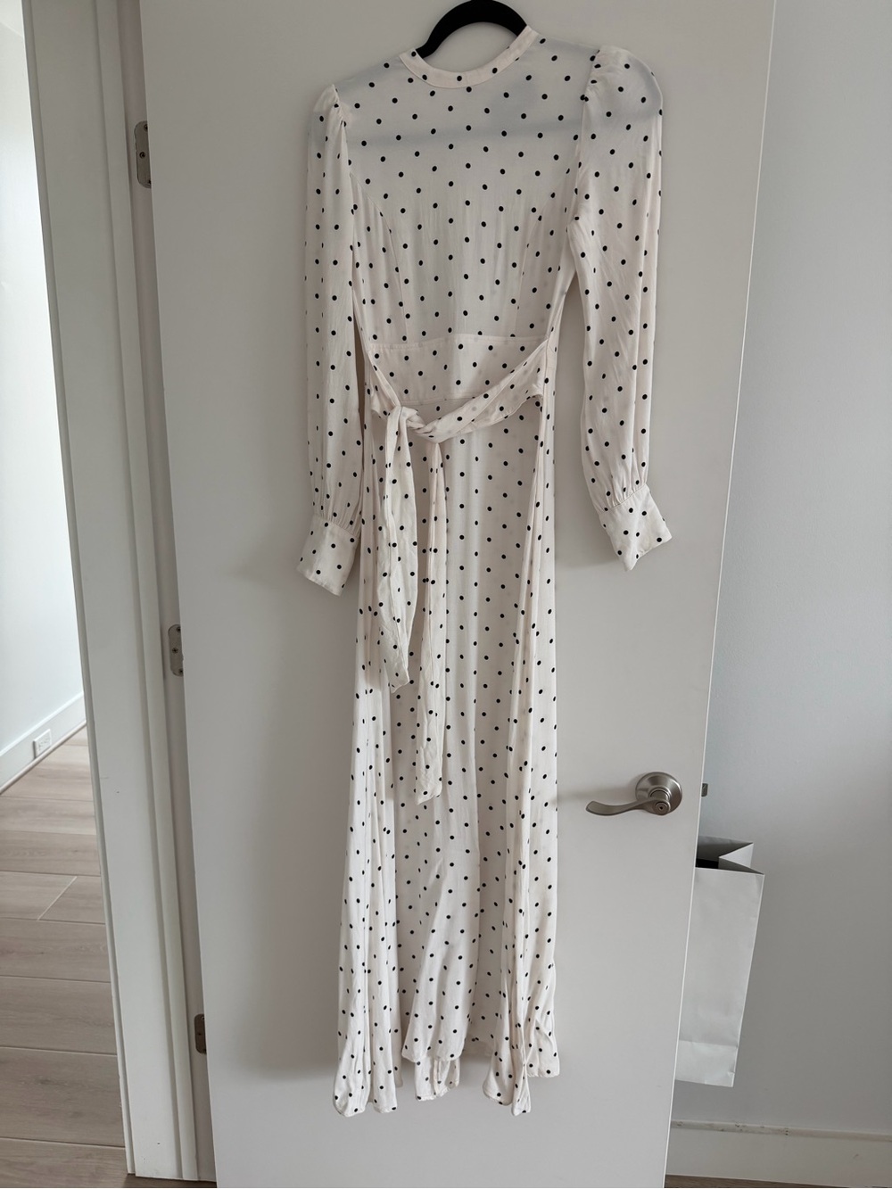 Reformation Cream Maxi Dress with Black Polka Dots